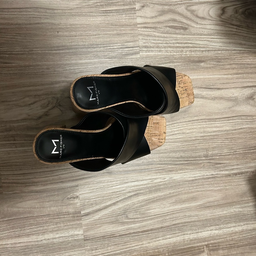 Marc Fisher Black Cork Sole Mules